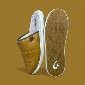 OluKai Mua 'Ili Men's Leather/Shearling lined Mule Slippers Shoes US 11/EUR 44